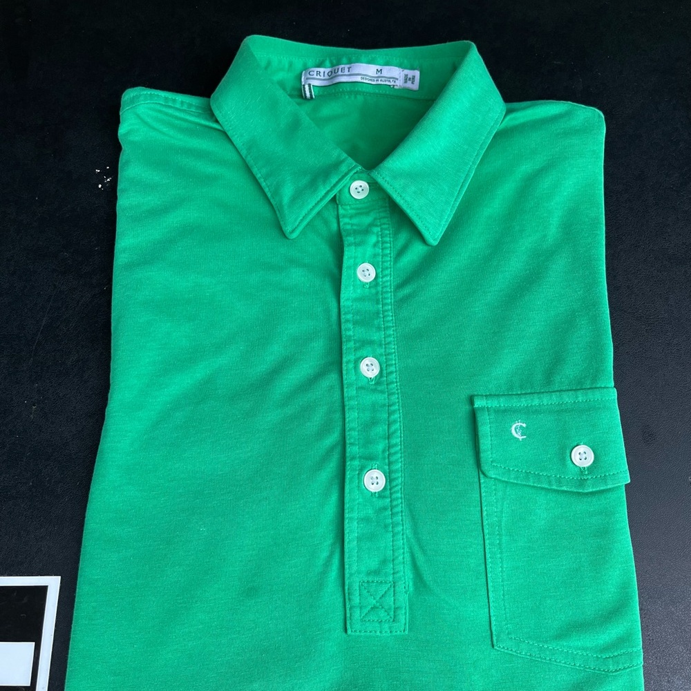 Criquet Men’s Bright Green Button-Front short sleeve Polo
